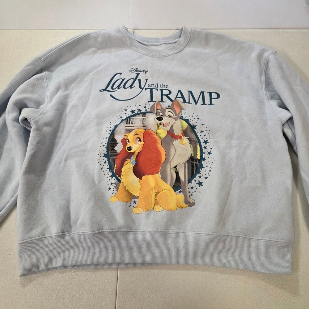 Disney Lady and the Tramp Graphic Sweatshirt Light Blue Large Classic Movie